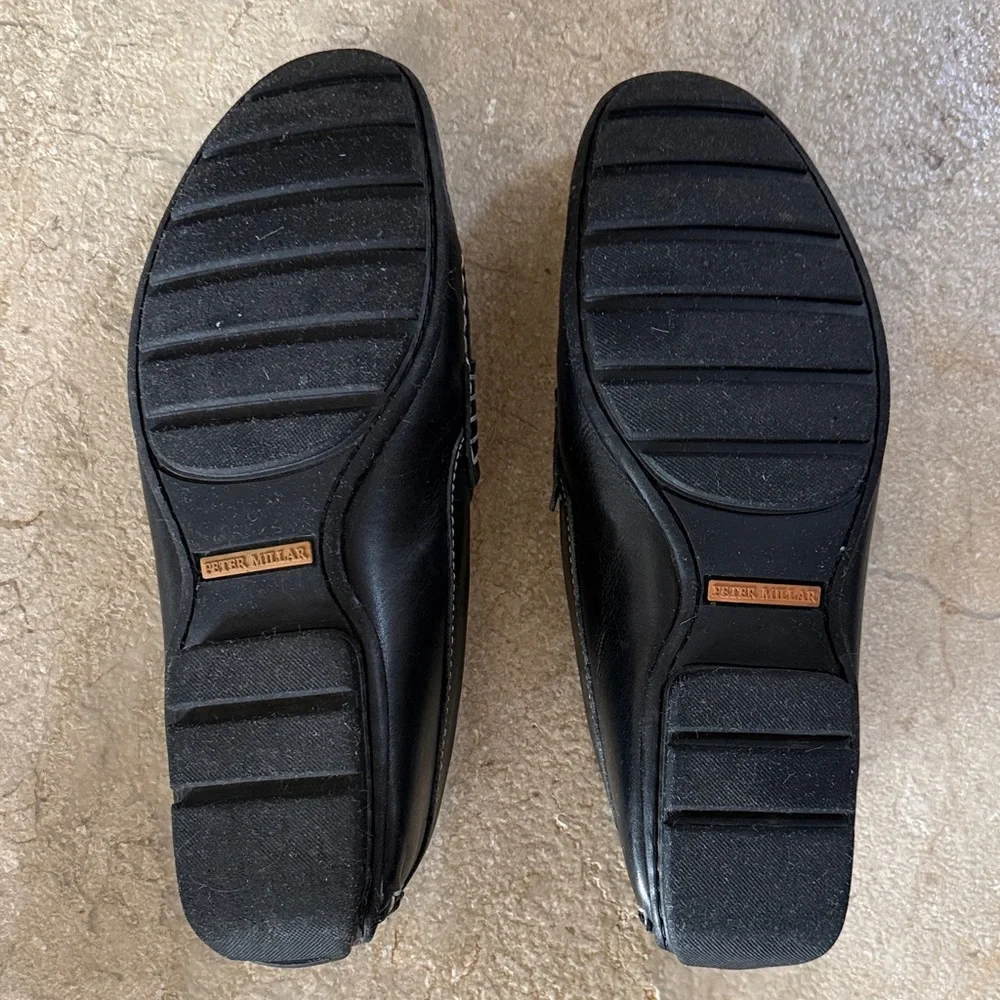 Peter Millar Black Leather Bit Loafers with Brown Insole